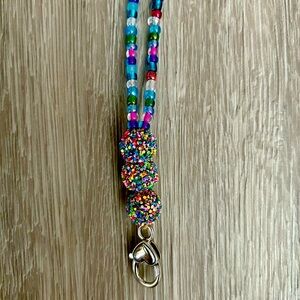 Glass Seed Beaded Lanyard, Multicolored, 16in. #Beadedlanyard #GlassBeads